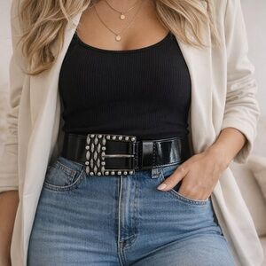 Black Patent Leather Belt Statement Belt | Size 85cm